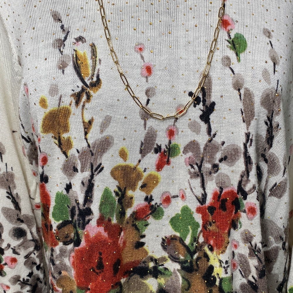 Rebecca Malone Floral shirt top blouse tunic sweater pull over chic xl knit - Picture 2 of 14